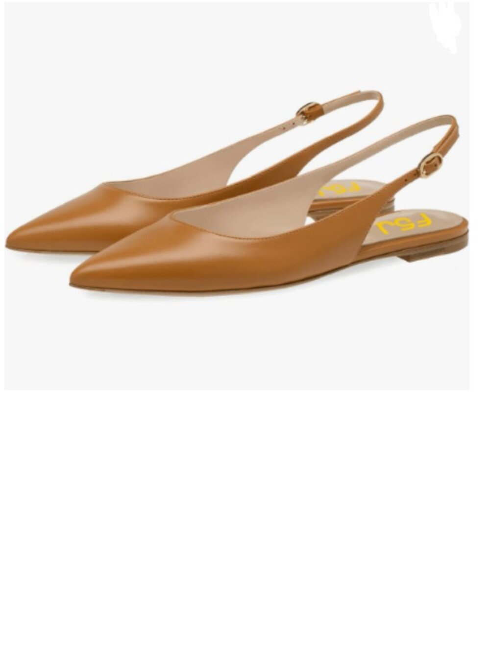 FSJ Brown Pointed Toe Slingback Flats Pumps Low Heels Faux Leather Dress Pump
